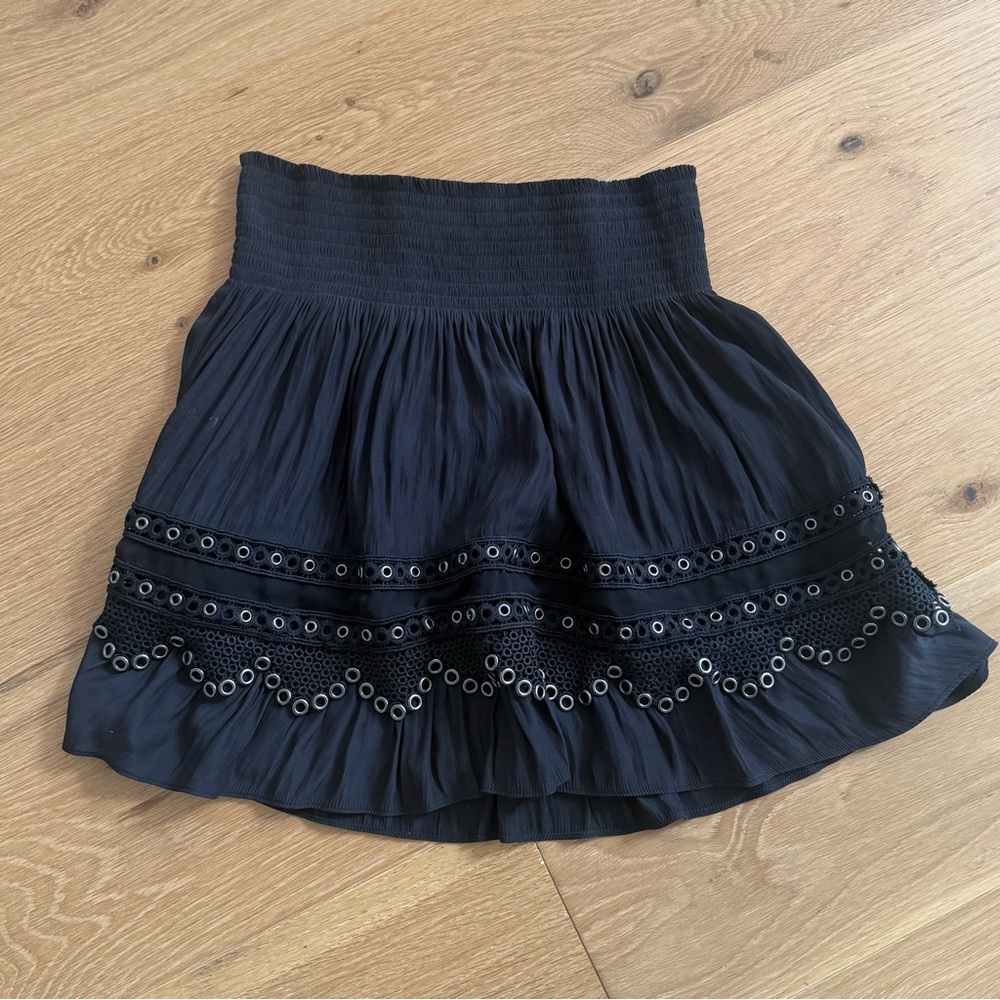 Ramy Brook Silk Black Skirt with Eyelet Detailing